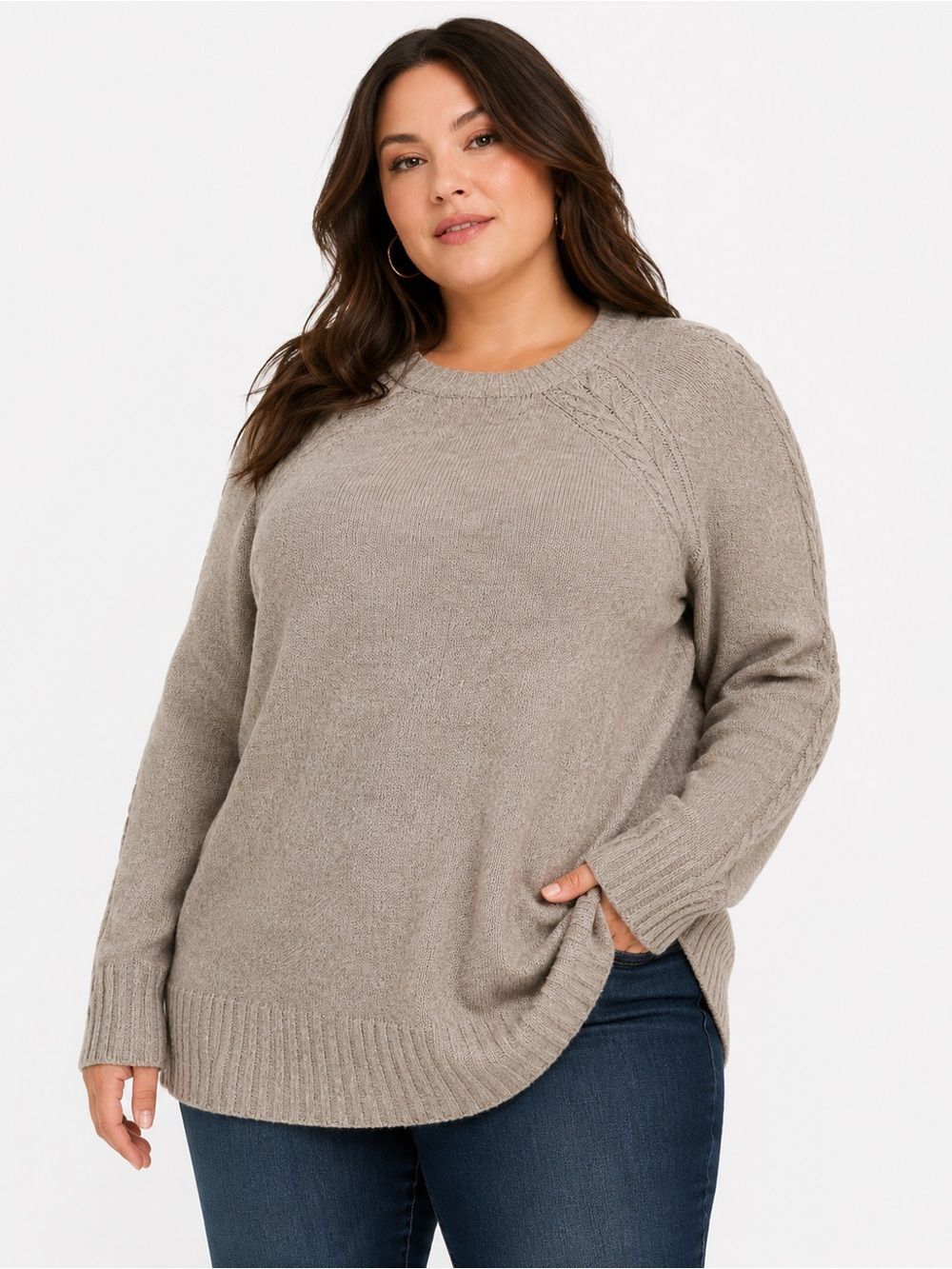 Torrid Women’s Oatmeal Cable Knit Tunic Sweater